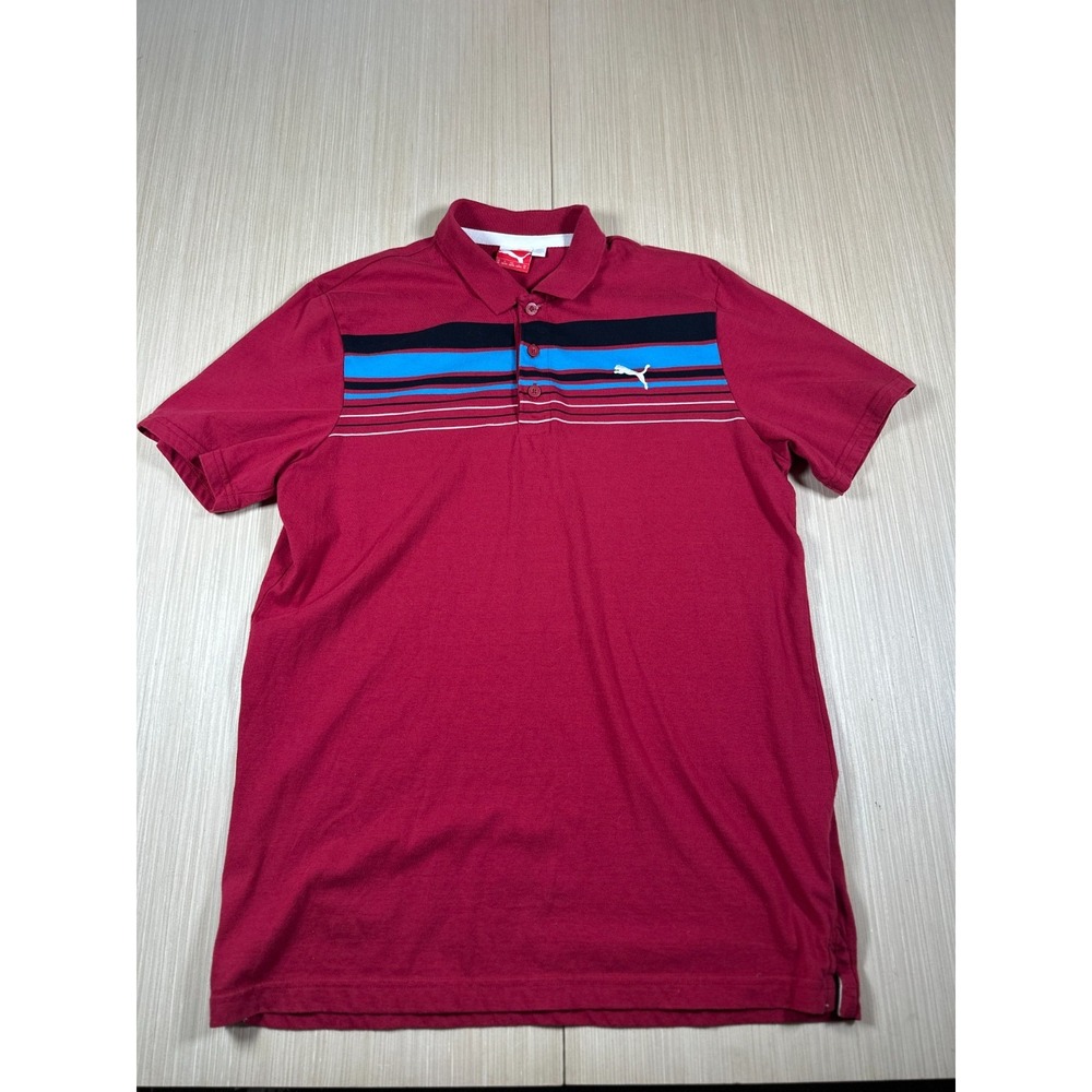 Puma Mattr Canyon Polo Shirts Mens Medium Red Logo Golf Comfort Moisture Wicking